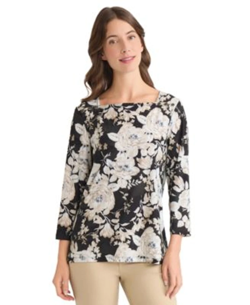Jones New York Womens Floral Print Top