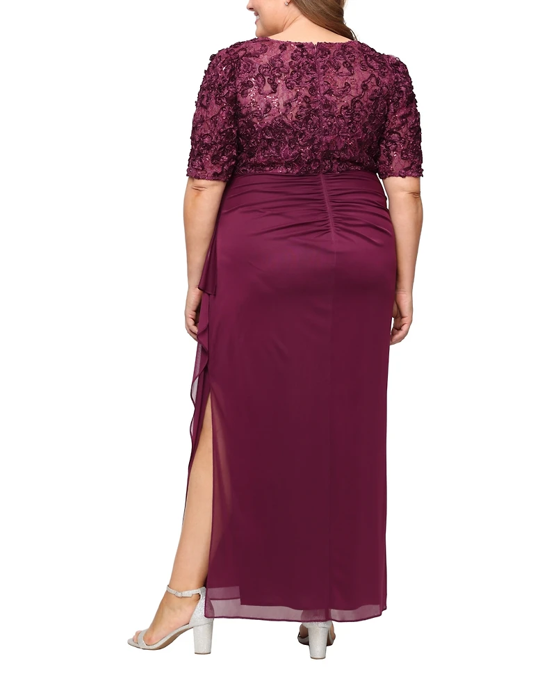 Alex Evenings Plus Soutache Embellished Short-Sleeve Gown