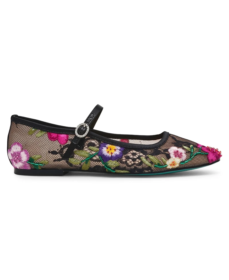 Betsey Johnson Women's Nova Embroidered Mesh Mary Jane Flats