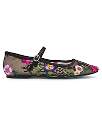 Betsey Johnson Women's Nova Embroidered Mesh Mary Jane Flats
