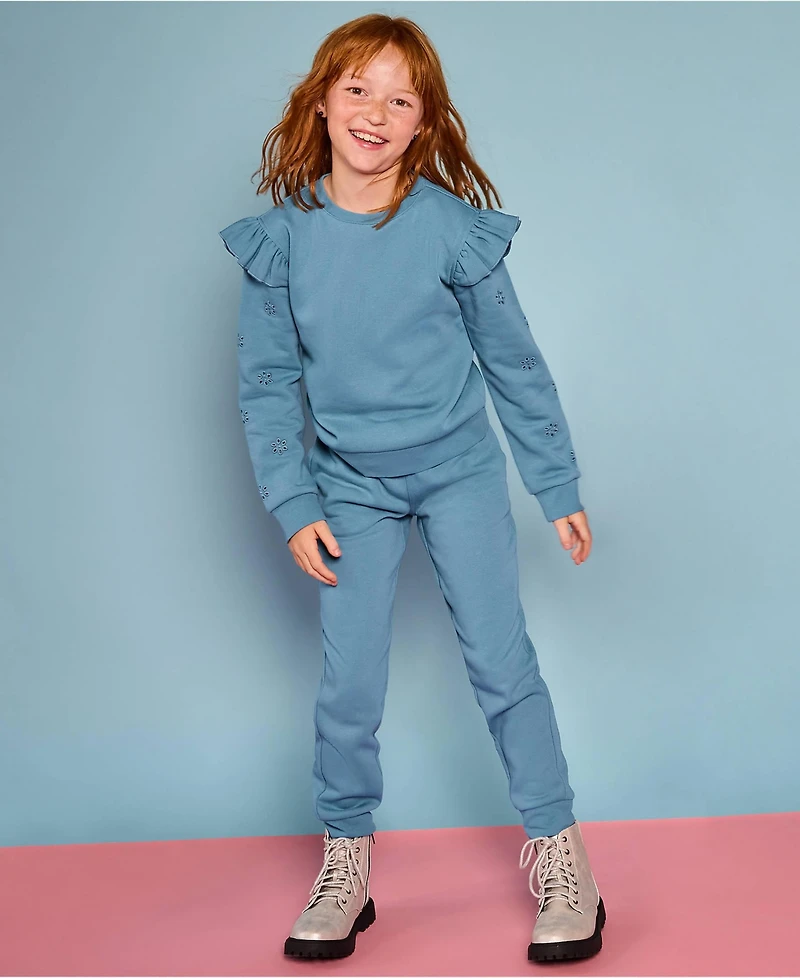 Lands' End Girls Long Sleeve Cozy Fleece Ruffle Eyelet Sweatshirt
