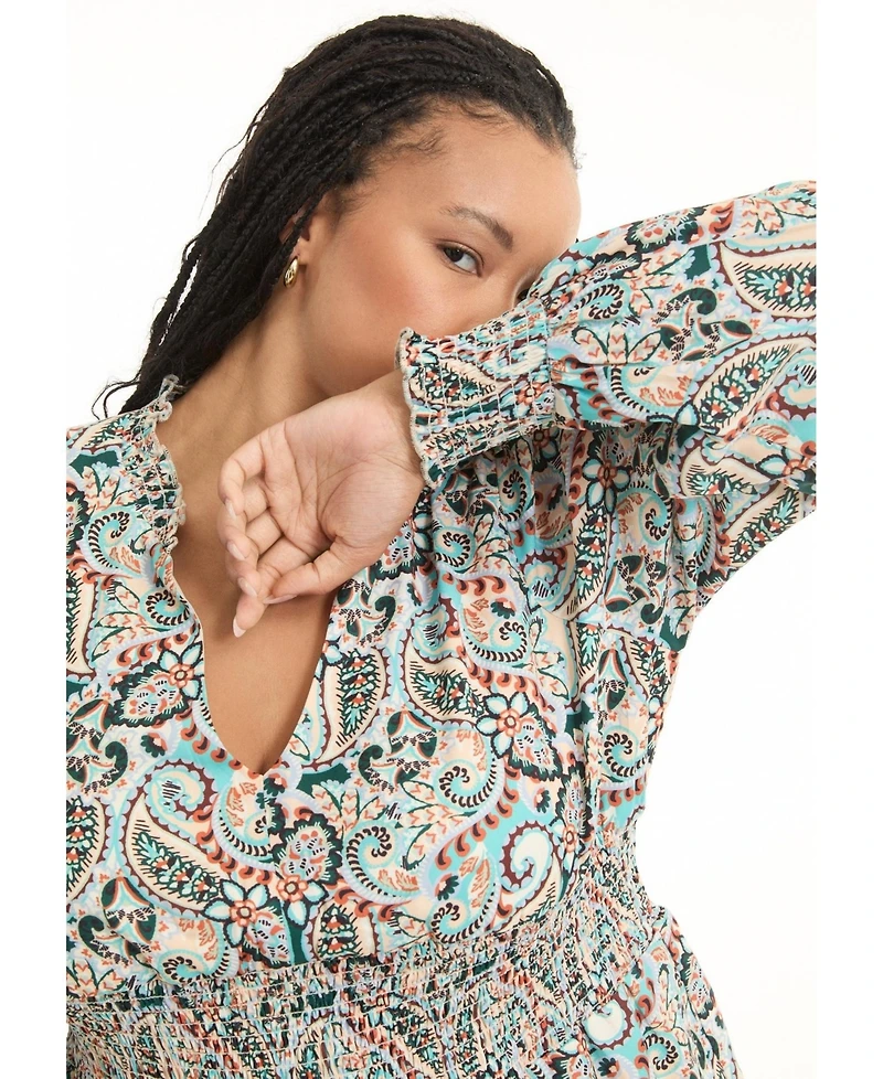 June + Vie Women's Smocked Georgette Tunic