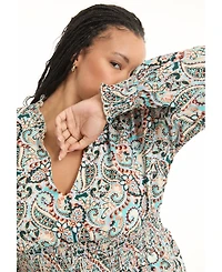 June + Vie Women's Smocked Georgette Tunic