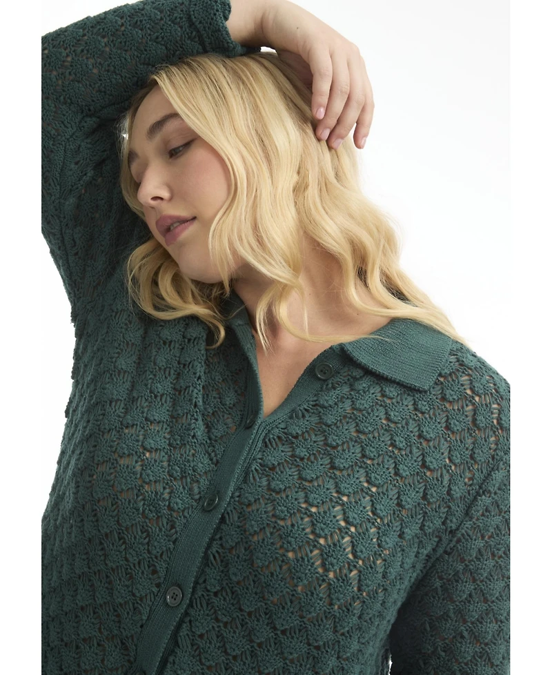 June + Vie Women's June + Vie Crochet Button Down Shirt