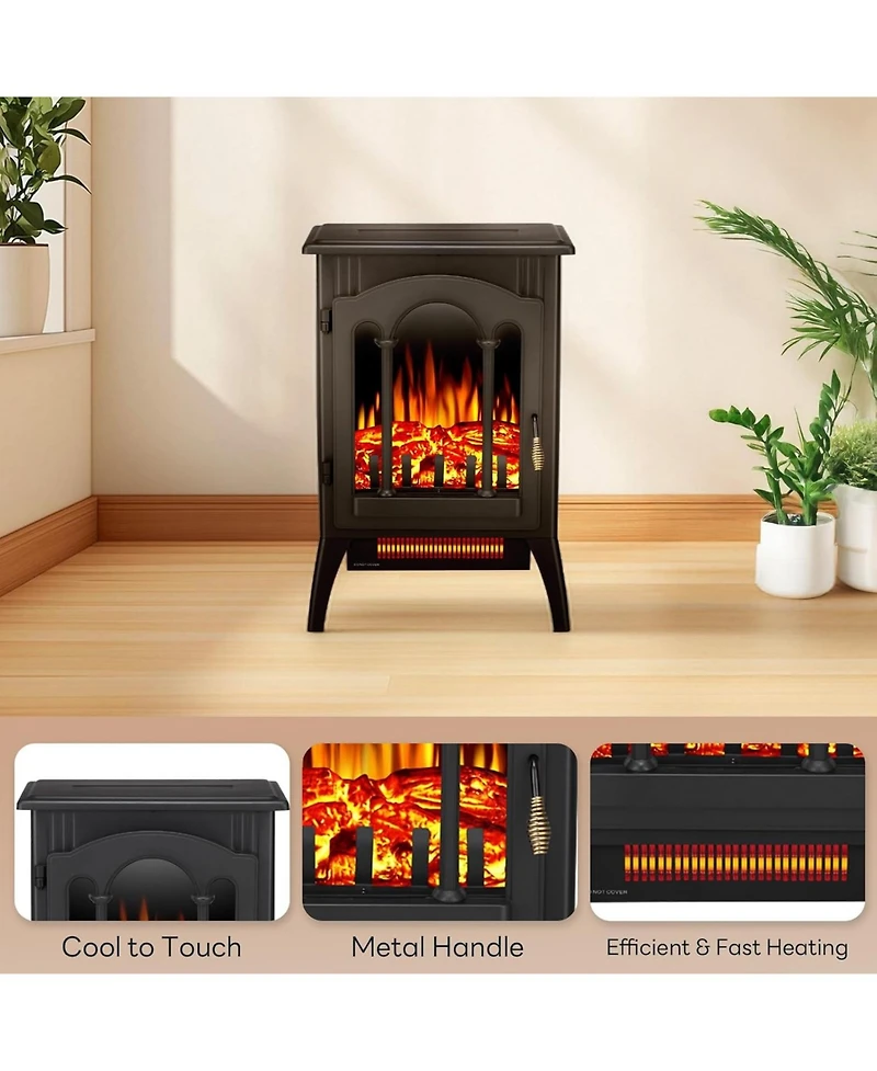 Cowsar Electric Fireplace Stove, Freestanding Electric Fireplace Heater with Adjustable Flame Brightness, Overheating Protection, 1000W/1500W, for Liv