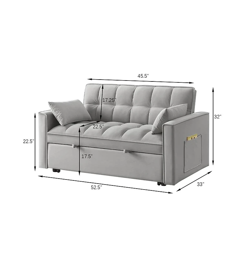 Modern Velvet Loveseat Sofa Bed with Storage & Pull-Out Bed, Compact Sleeper Couch Adjustable Recline-Maison Boucle