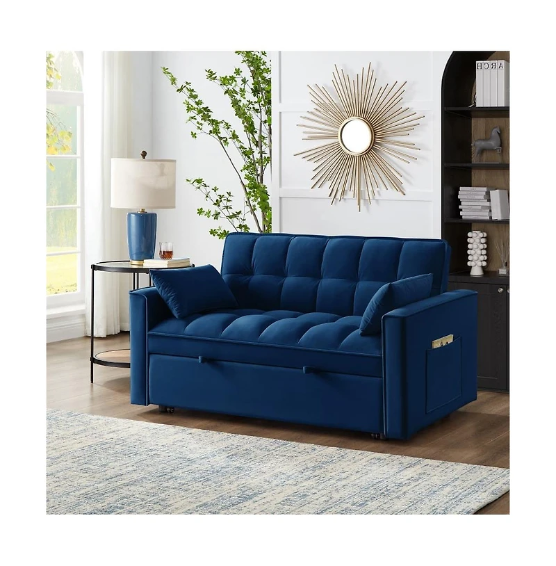 Modern Velvet Loveseat Sofa Bed with Storage & Pull-Out Bed, Compact Sleeper Couch Adjustable Recline-Maison Boucle