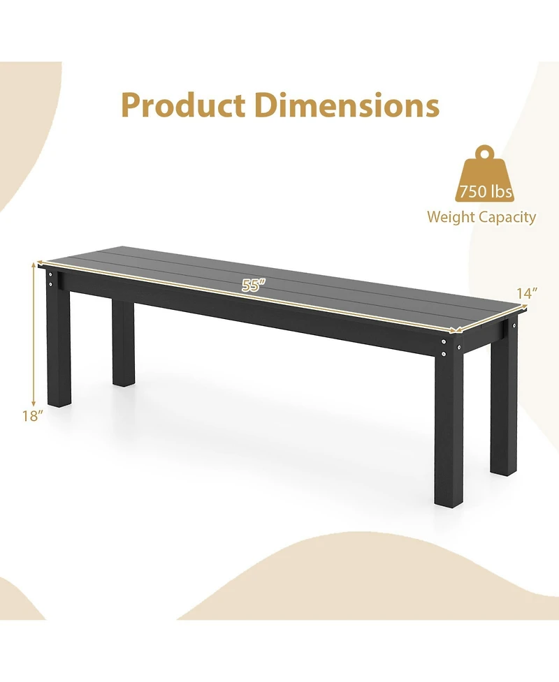 Gymax 55'' Hdpe Outdoor Bench for 2-3 People Weatherproof Backless Patio Garden