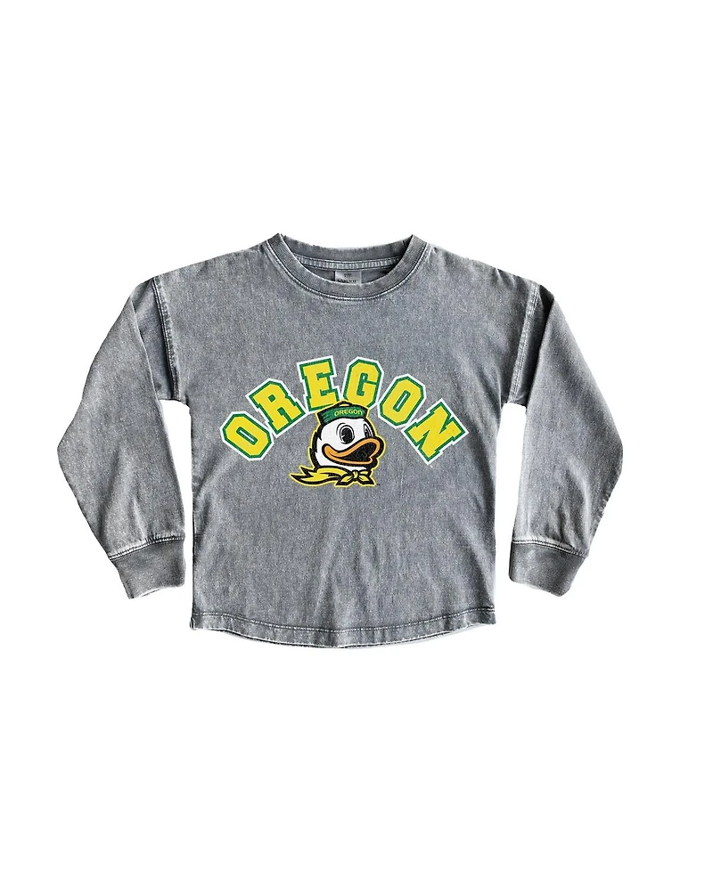 Gameday Couture Big Girls Gray Oregon Ducks Faded Wash Pullover T-Shirt