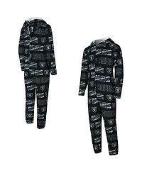 Concept Sport Men's Black Las Vegas Raiders Shuffle All-Over-Print Microfleece Full-Zip Union Suit