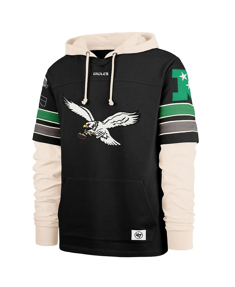 '47 Brand Men's Black Philadelphia Eagles Throwback Split Zone Cornerback Duo Hoodie