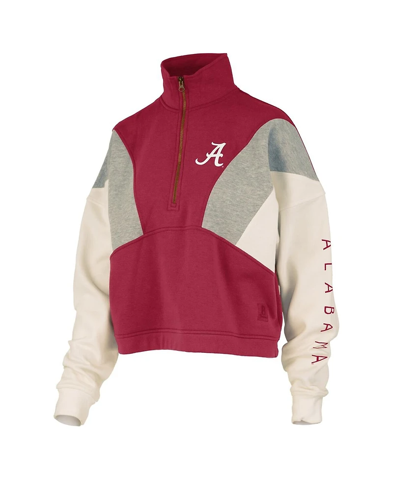 Pressbox Women's Crimson Alabama Tide Ferrara Color Block Quarter-Zip Sweatshirt