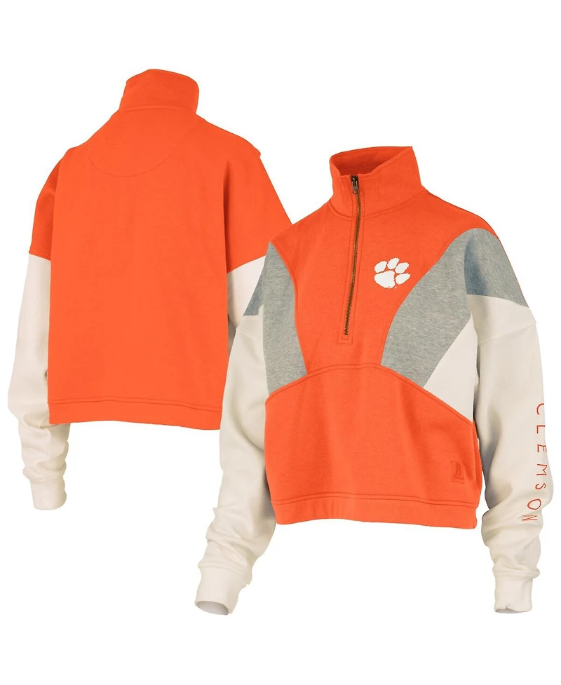 Pressbox Women's Orange Clemson Tigers Ferrara Color Block Quarter-Zip Sweatshirt