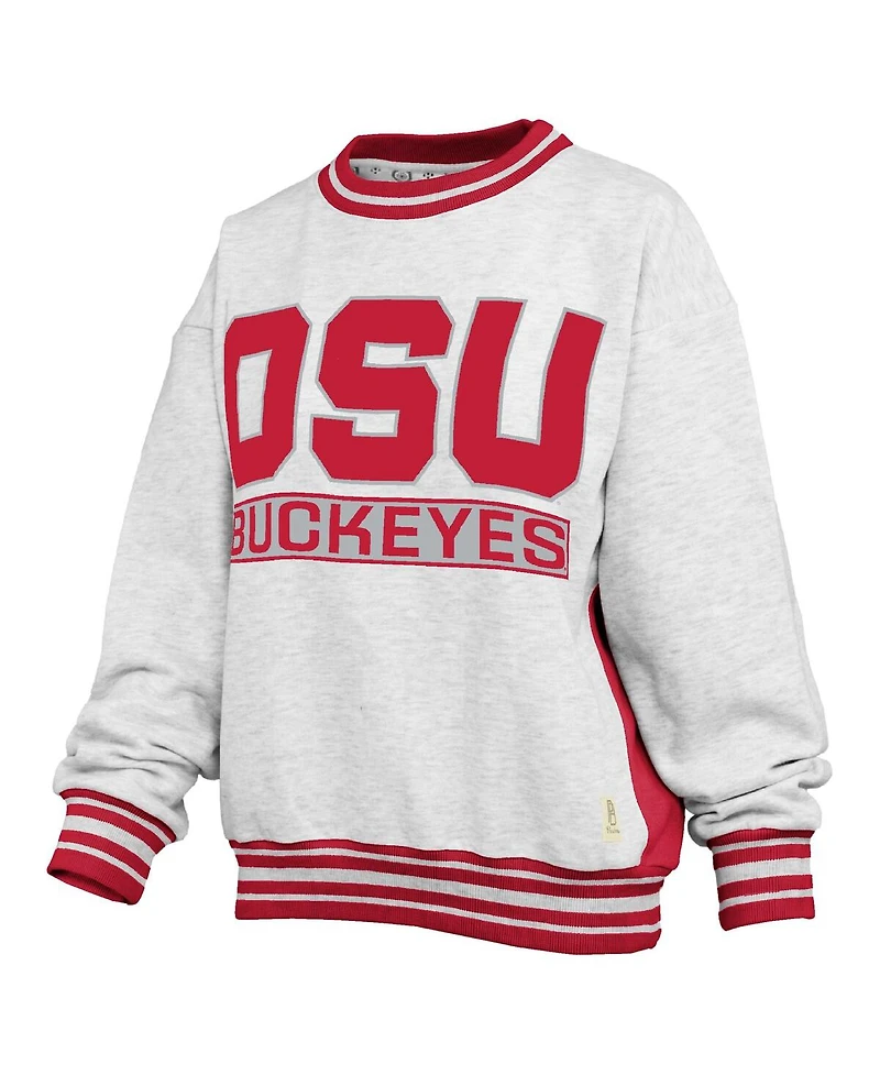 Pressbox Women's Heather Gray/Scarlet Ohio State Buckeyes Endzone Crewneck Sweatshirt