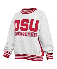 Pressbox Women's Heather Gray/Scarlet Ohio State Buckeyes Endzone Crewneck Sweatshirt