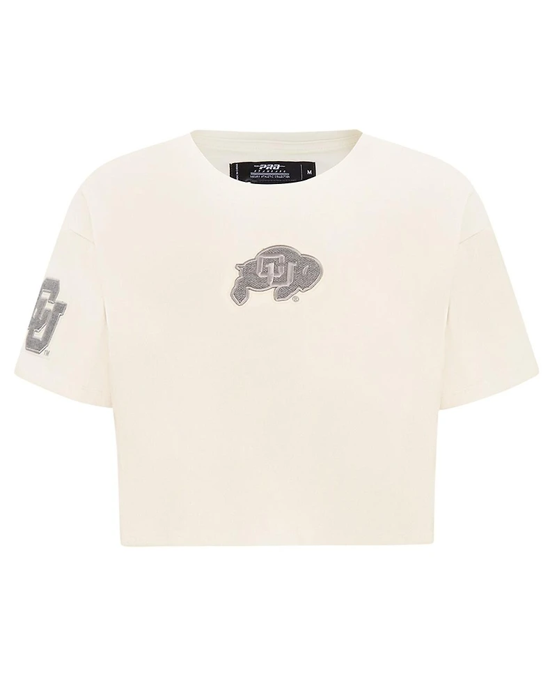 Pro Standard Women's Cream Colorado Buffaloes Reverse French Terry Boxy Cropped T-Shirt