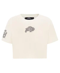 Pro Standard Women's Cream Colorado Buffaloes Reverse French Terry Boxy Cropped T-Shirt