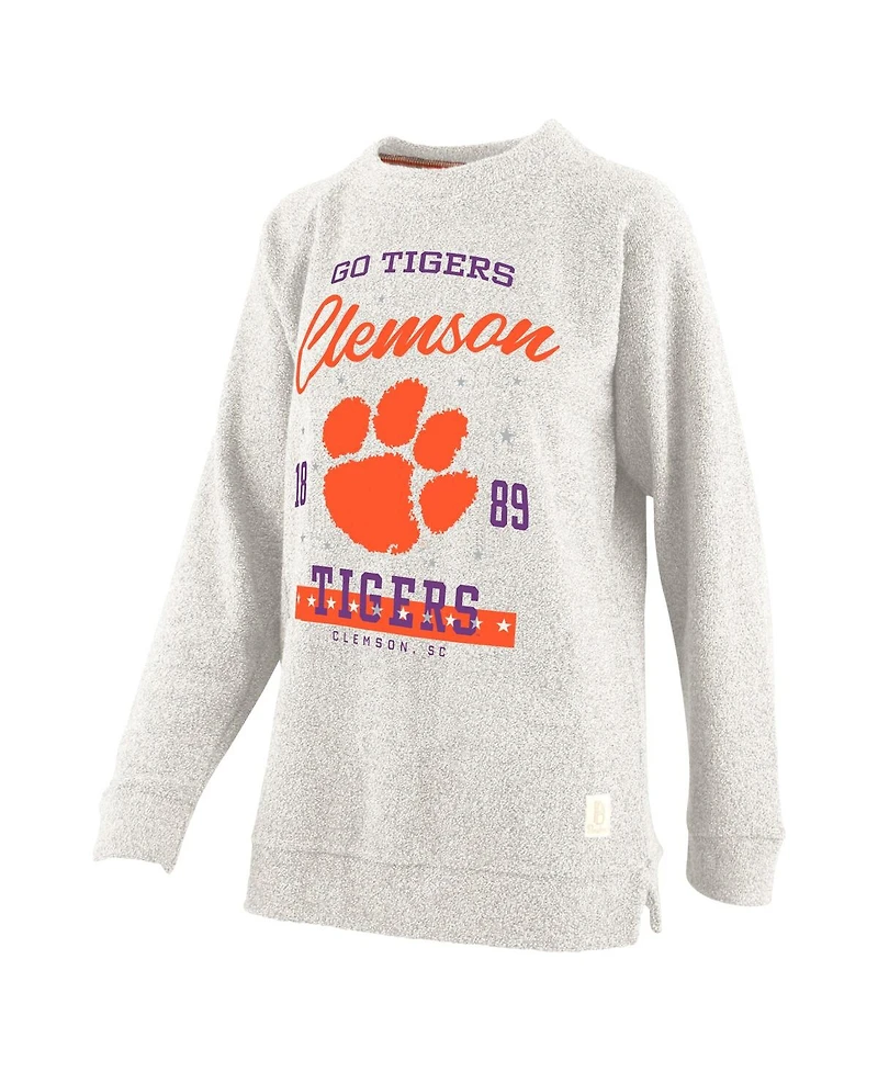 Pressbox Women's Oatmeal Clemson Tigers Plus Comfy Cairo Terry Pullover Sweatshirt