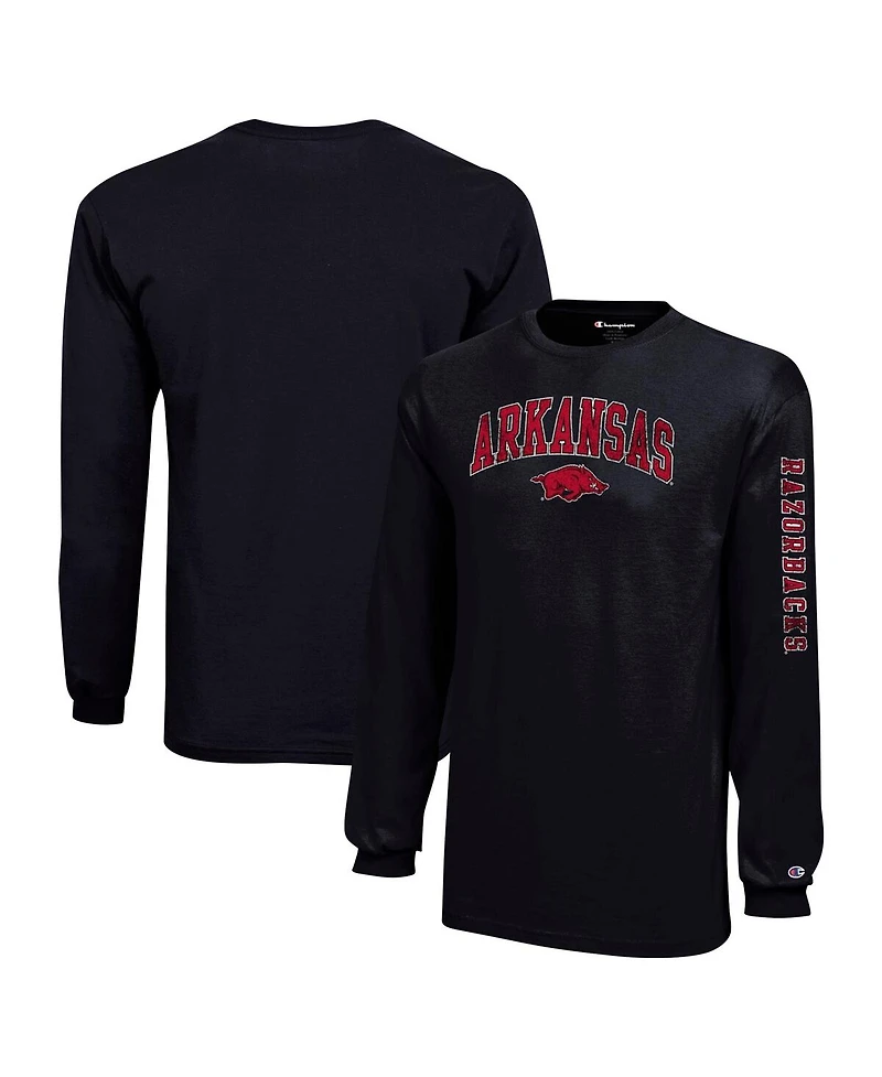 Champion Big Boys and Girls Black Arkansas Razorbacks Distressed Arch Over Logo Long Sleeve T-Shirt