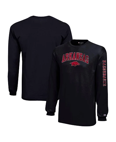Champion Big Boys and Girls Black Arkansas Razorbacks Distressed Arch Over Logo Long Sleeve T-Shirt