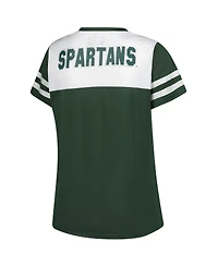Fanatics Women's White Michigan State Spartans Plus Rhinestone Glitter Sleeve Stripe V-Neck T-Shirt