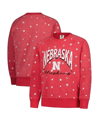 Wes & Willy Big Girls Scarlet Nebraska Huskers Shimmer Star Reverse Sweatshirt