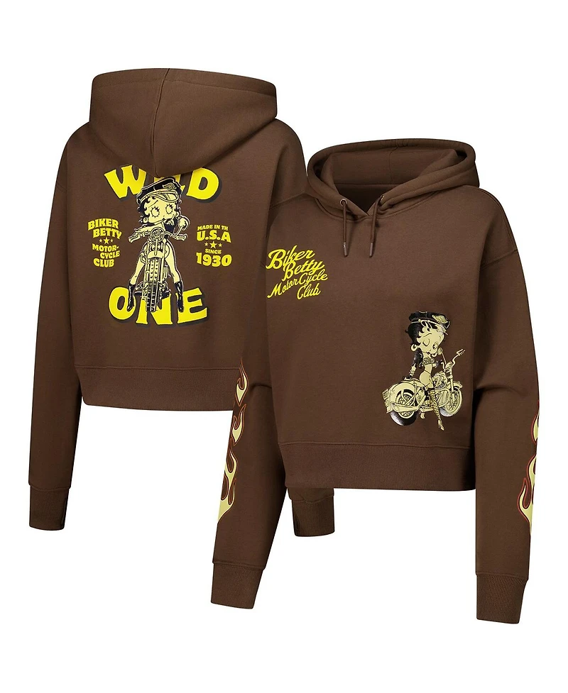 Freeze Max Women's Brown Betty Boop Cropped Pullover Hoodie