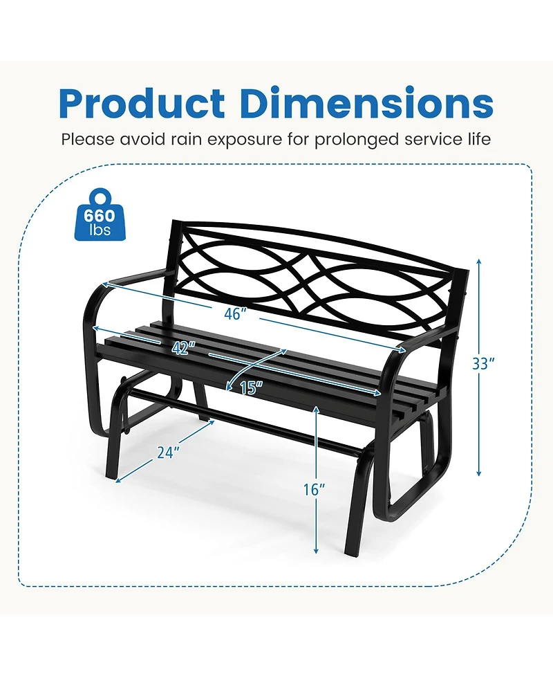 Gymax 2-Person Glider Bench w/ Metal Frame Armrests Geometric Backrest Outdoor