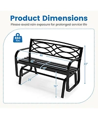 Gymax 2-Person Glider Bench w/ Metal Frame Armrests Geometric Backrest Outdoor