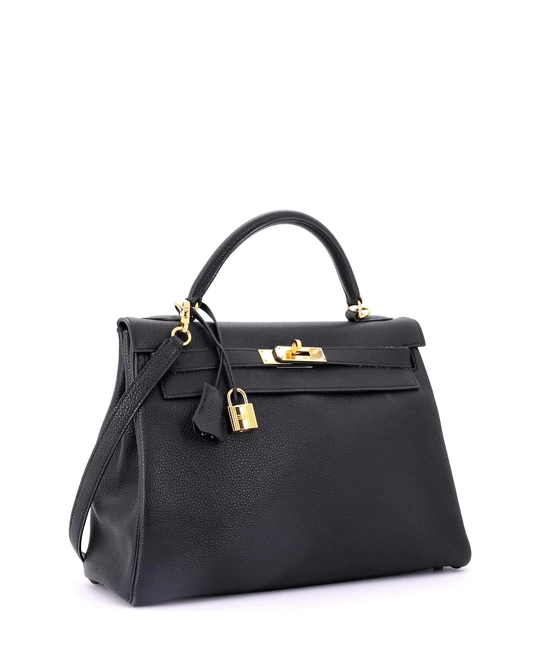 Pre-Owned Hermes Kelly 32 Handbag Black Togo with Gold Hardware