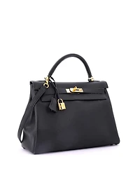 Pre-Owned Hermes Kelly 32 Handbag Black Togo with Gold Hardware