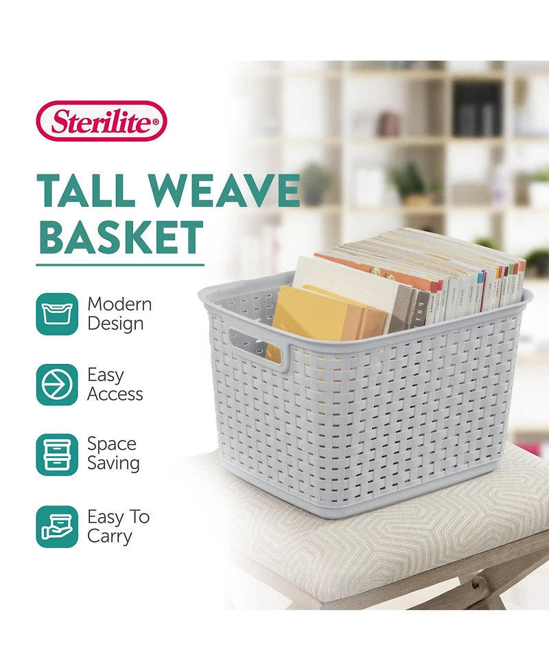 Sterilite 12736 Tall Weave Plastic Laundry Hamper Storage Basket, Gray (12 Pack)