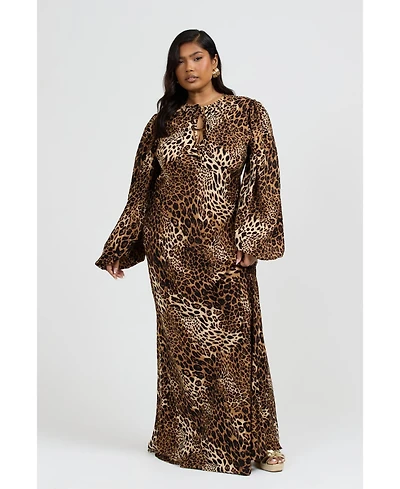 Fashion-szn Curve Women's Ruffle Leopard Print Maxi Dress