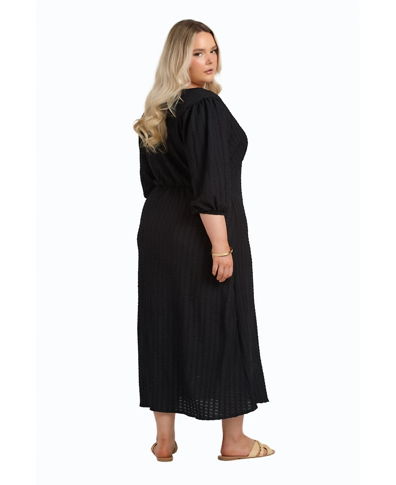Fashion-szn Curve Balloon Sleeve Button Front Midi Dress