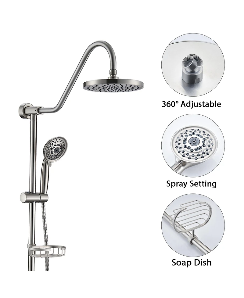 Rainsken Shower Head with Handheld Shower System with 8" Rain Shower Head with Tub Spout Rough-in Valve Included