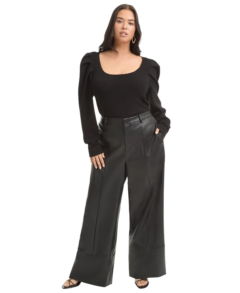 June + Vie Women's Cuffed Faux Leather Pants