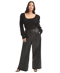 June + Vie Women's Cuffed Faux Leather Pants