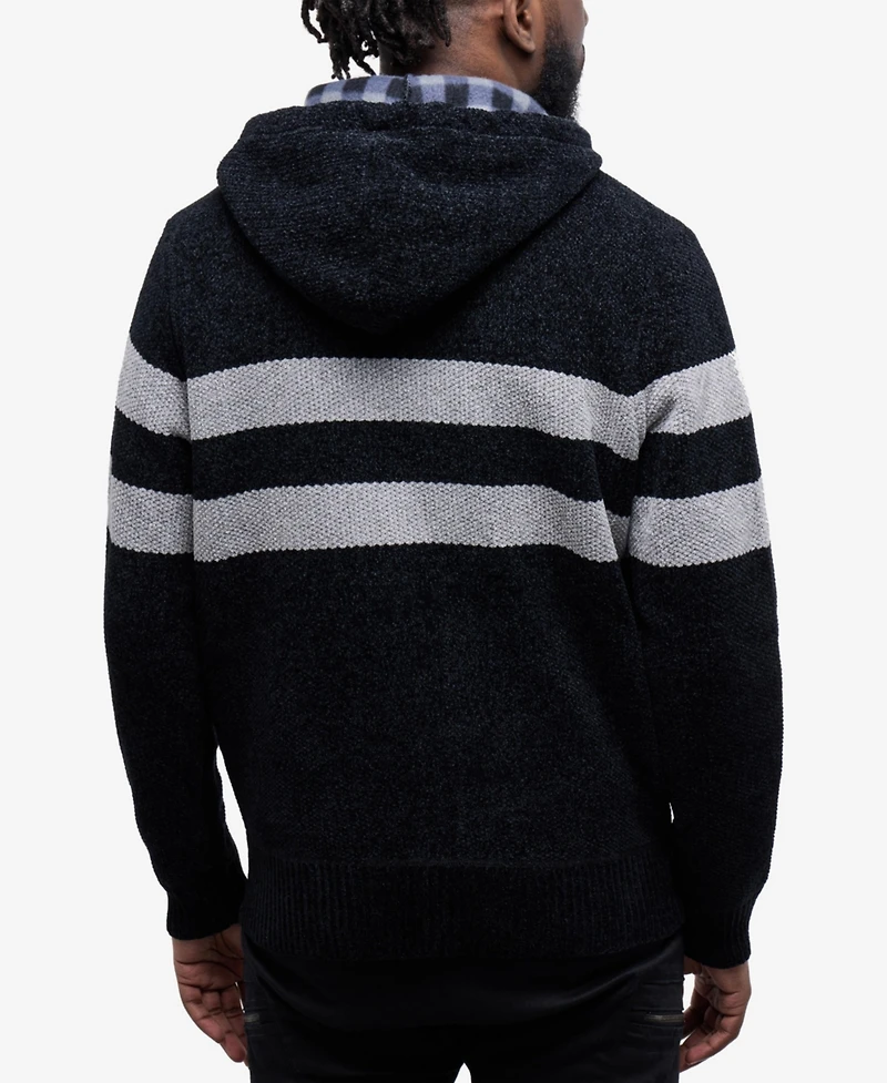 Cultura Men's Full Zip Hooded Sweater With Stripes And Flannel Lining
