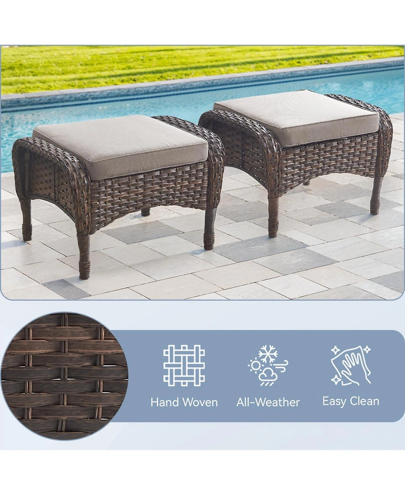 Gymojoy SleekArm Wicker Outdoor Ottoman with Olefin Cushions Set of 2