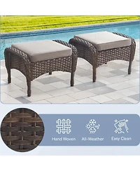 Gymojoy SleekArm Wicker Outdoor Ottoman with Olefin Cushions Set of 2