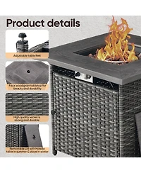 Gymojoy Brown/Gray Wicker Outdoor Rectangular 50,000 Btu Propane Gas Fire Pit Table with Lid