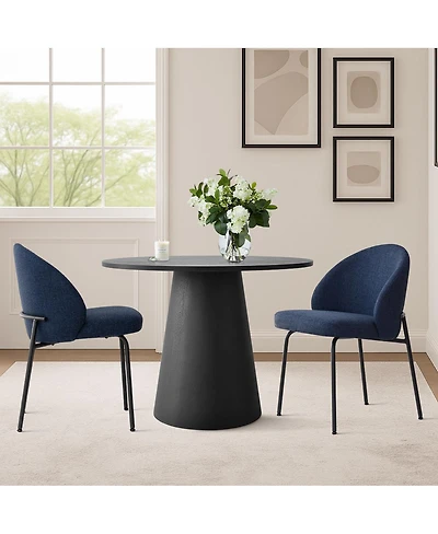3-Piece 35 Inch Round Dining Set with Black Pedestal Table and 2 Fabric Upholstered Armless Chairs Metal Legs-Maison Boucle