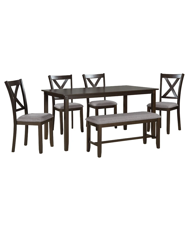 Casainc 6 Piece Wooden Dining Table Set with 4 Fabric Chairs and Bench for Kitchen or