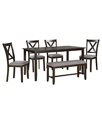 Casainc 6 Piece Wooden Dining Table Set with 4 Fabric Chairs and Bench for Kitchen or