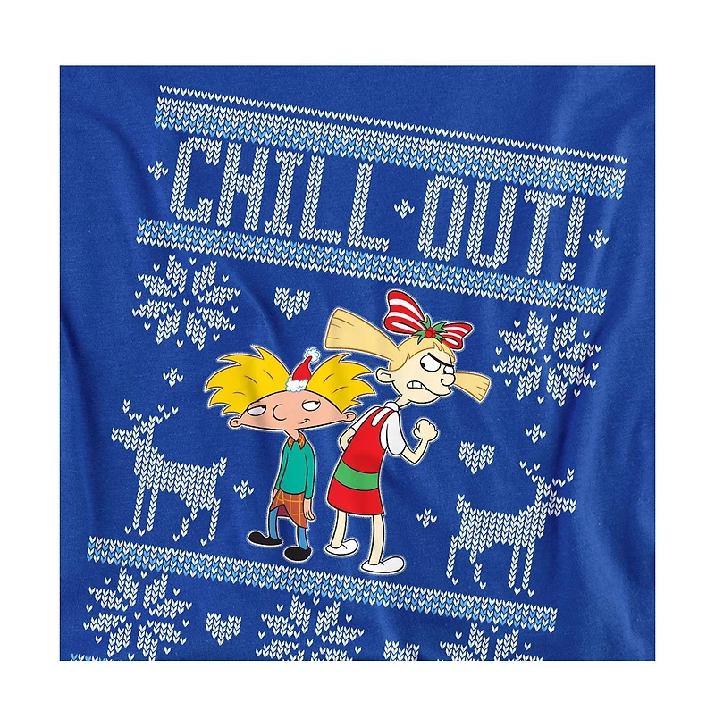 Logovision Men's Hey Arnold Chill Out Christmas Sweater With And Helga T Shirt