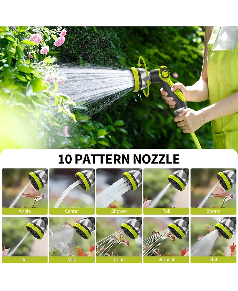 Sugift 65ft Retractable Garden Hose Reel with Auto Rewind, 180° Swivel & 10-Function Nozzle