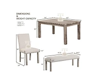 Morden Fort Farmhouse Dining Table Set for 4, Rustic Wooden Kitchen Table with Upholstered Bench & 2 Chairs, Country Style Dining Set for Family Gathe