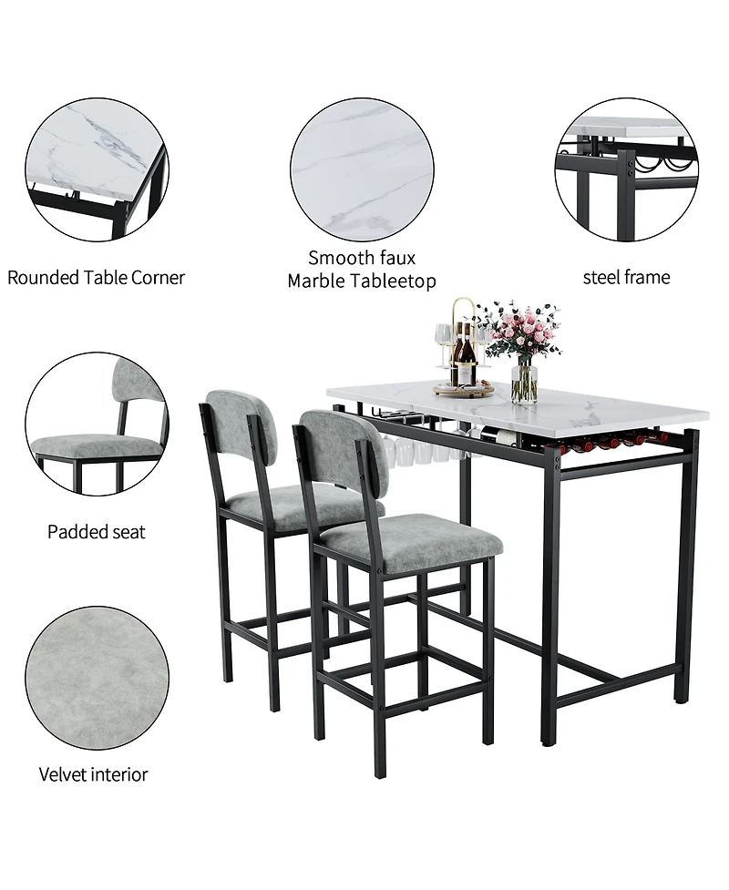 Casainc 3 Piece Dining Table Set with 2 Upholstered Chairs for Kitchen or Small Apartment