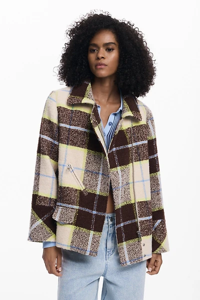 Desigual Women's Checked short double-breasted coat