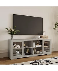 Solid Wood Tv Stand with 4 Sliding Tempered Glass Doors,Media Console
